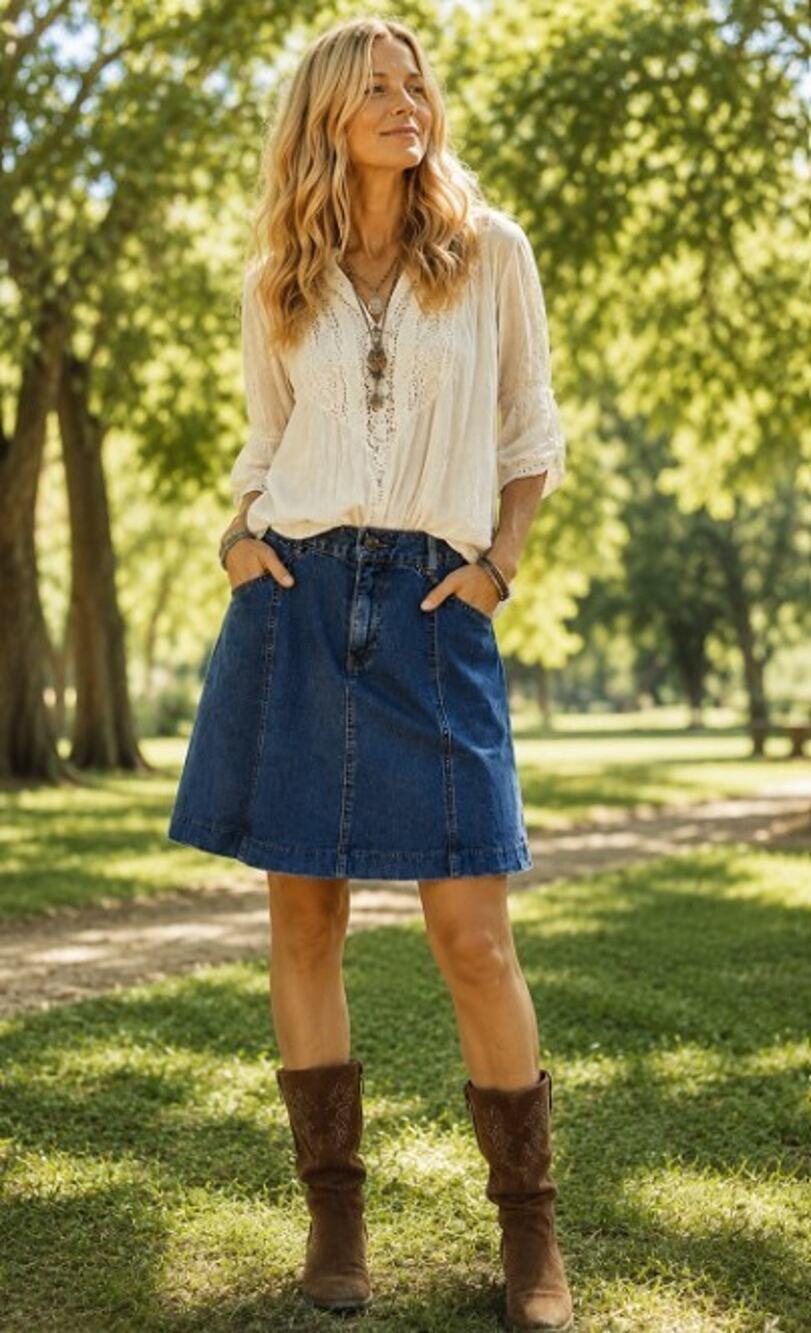 Gap Denim Blue Jean Sz 4 Pockets Belt Women’s Prairie Yellowstone Skirt bohemian - Picture 1 of 10